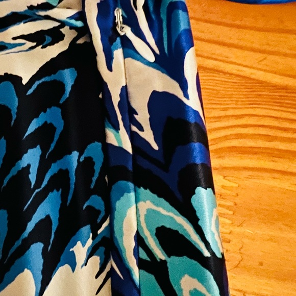 100% Blue White Silk Dress Laundry by Shelli Sega Long Slit Sleeves Smal - Picture 8 of 9